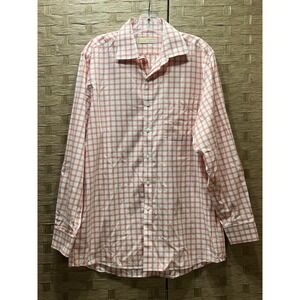 Michael Kors‎ Men's Button Down Dress Shirt Sz 16 32-33 Peach White Plaid EUC!